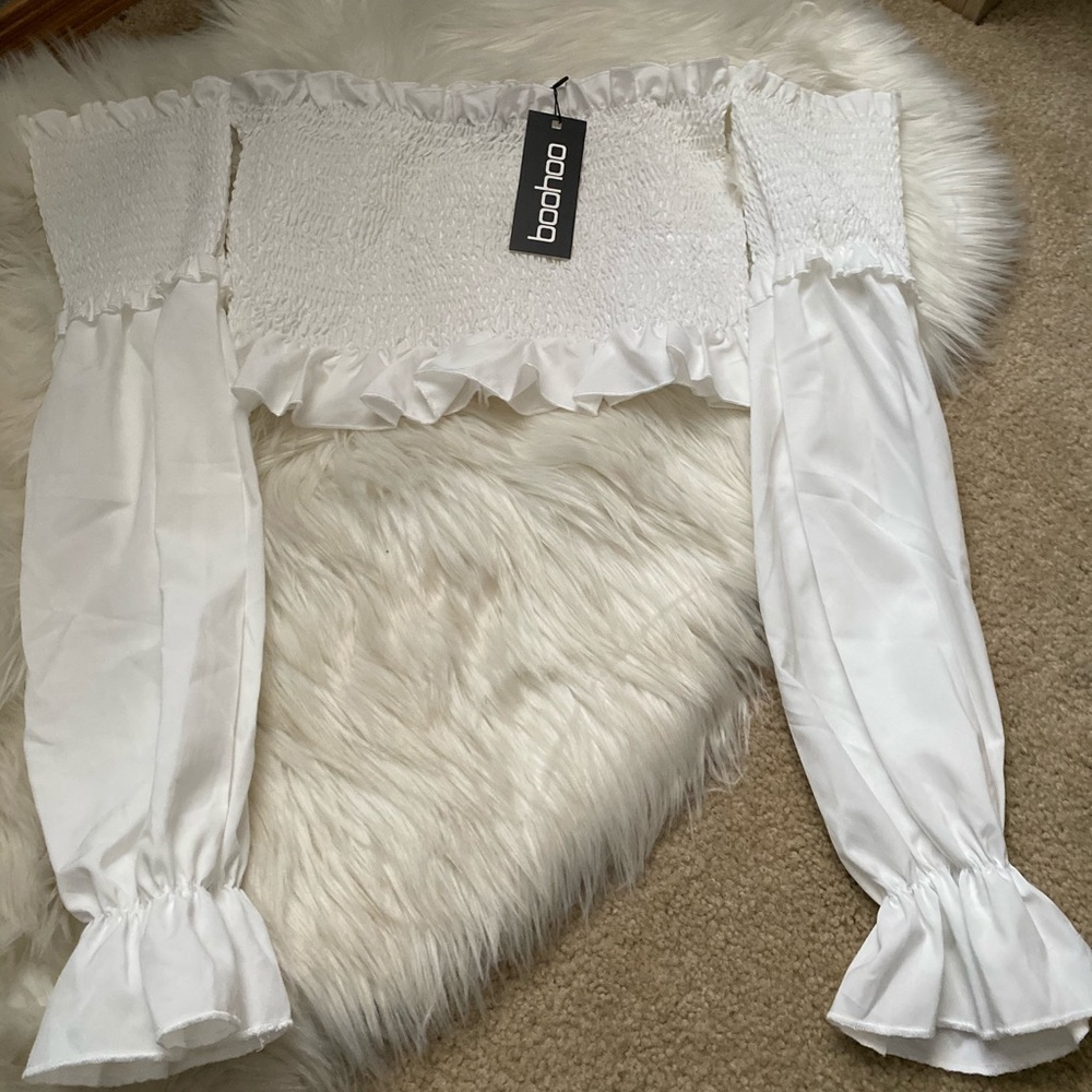 boohoo ruffle off shoulder top